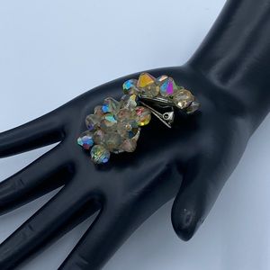 Vintage Clear Rhinestone Crystal Cluster Clip On Earring Circa 1960